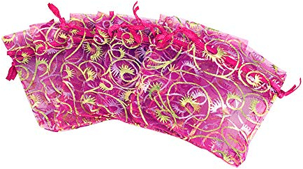 YFZYT 100 Stück Bunte Organzasaeckchen Organzabeutel Gastgeschenke Bonbons Organza Kordelzug Schmuckbeutel für Hochzeit Weihnachten Party Garten - 10x15 cm/3.94x5.91 Zoll, Rose Rot#1