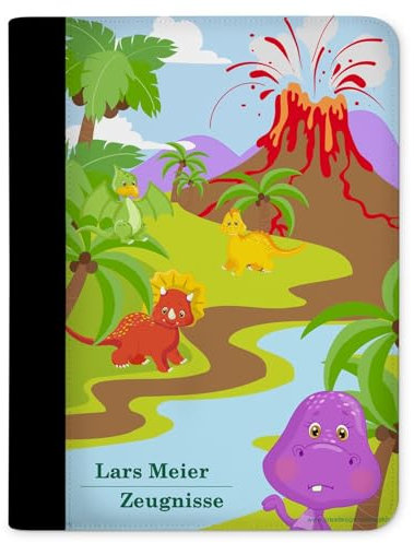 CreaDesign Customize A4 Zeugnismappe für Kinder - 26.7 x 32.7 x 1 cm, erweiterbar auf bis zu 20 Fächer, Sichtbuch ohne Klarsichthüllen, Dino Design, Dokumentenmappe für Schüler