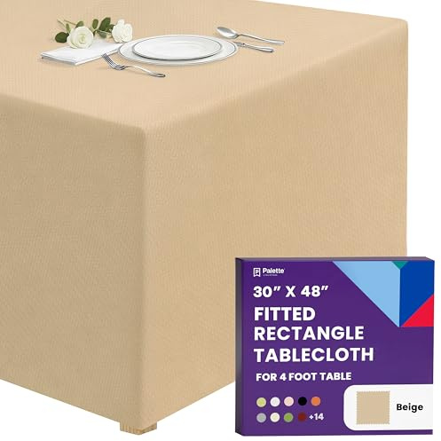 Gee Di Moda Fitted Tablecloth - 48 x 30 Inch Beige Fitted Table Cloth for Rectangle Tables - Heavy Duty, Washable Fabric - Perfect for Buffet, Dinner, Wedding, & Trade Show