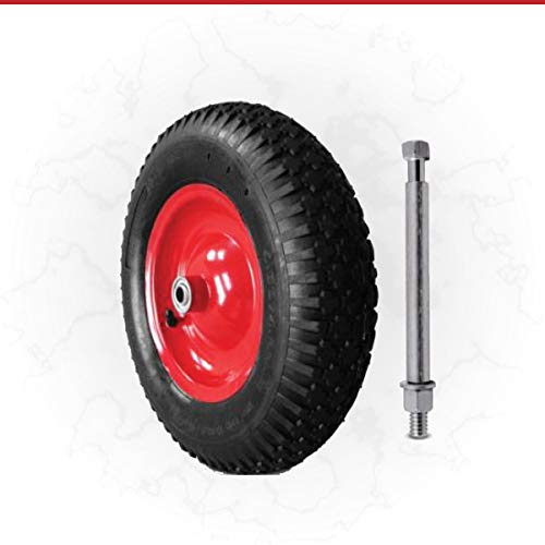 albe Schubkarrenrad mit Achse Stahlfelge Kugellager Ersatzrad Luftrad 4.80/4.00-8 2PR Ø 390mm 200 Kg Achse: 137 mm Ø 15,6 mm
