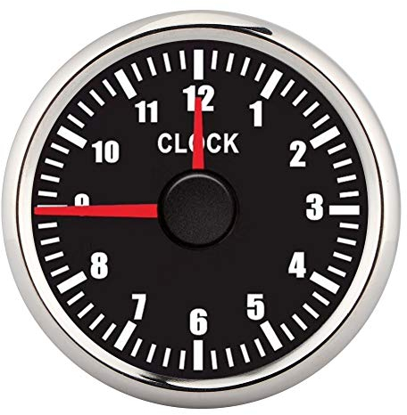 Auto Uhr Uhr, 2 Zoll Universal 0-12 Stundenzähler Uhr Instrumententafel Anzeigen Anzeige Rote Hintergrundbeleuchtung 12V/24V für Auto(Silberrahmen auf schwarz)