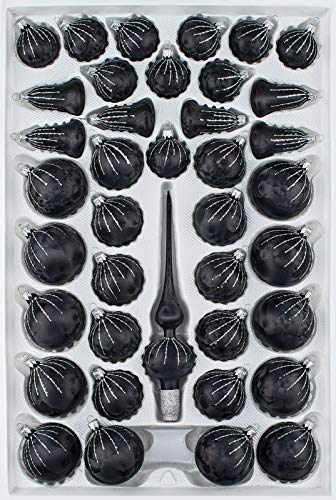 39 TLG. Glas-Weihnachtskugeln Set in 'Ice Schwarz Silber' Regen - Christbaumkugeln - Weihnachtsschmuck-Christbaumschmuck