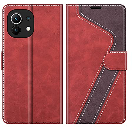 MOBESV Hülle für Xiaomi Mi 11 5G Handyhülle, Lederhülle mit Kartenfach, Klapphülle mit Ständer, Flip Case Handytasche Schutzhülle, Modisch Rot
