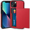 ACOCOBUY Compatible with iPhone 13 Mini Case with Card Holder Shockproof Protective Dual Layer Hidden Sliding Card Slot Heavy Duty Wallet Phone Cover Armor Back Shell 5.4 inch for Men Women Red