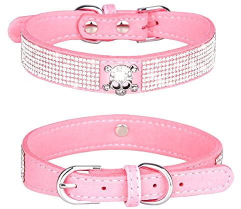 Haoyueer Collier avec strass pour chien et chat - En daim souple - Éblouissant et étincelant - Collier avec strass - Taille L - Rose - 5