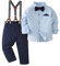 Amissz Baby Jungen Gentleman Set, Kinder Festliche Kleidung Taufkleidung Anzug Langärmeliges Shirt & Hosen Outfit Blau, 3-4 Jahre