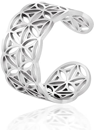 Amaxer Irischer keltischer Knotenring für Frauen, filigranes Rankenmuster, Blume des Lebens, heilige Geometrie, breite, verstellbare offene Ringe, klobig, ausgehöhlt, Strandschmuck,