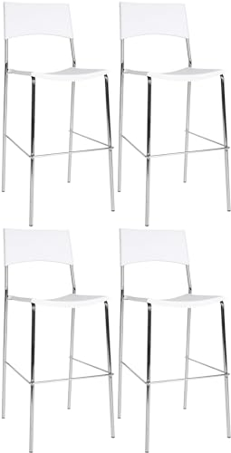 CLP 4er Set Barhocker Genua I Mit Kunststoffsitz Und Metallgestell In Chrom-Optik I Stapelbarer Bistrohocker, Farbe:weiß