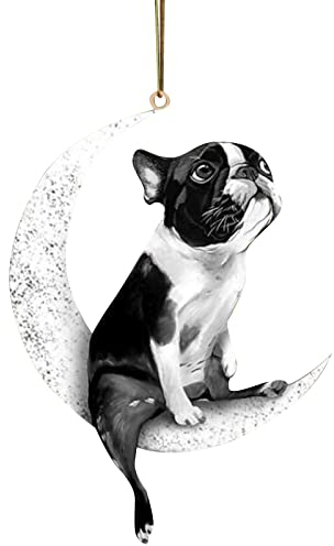TianWlio Kleine Anhänger Holz Weihnachten Deko Hund Weihnachten Die auf kreative sitzende Mond-Anhänger-Dekoration (D, One Size)