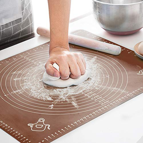 LIMNUO Tapis de cuisson en silicone, extra épais, grand tapis de pâte antidérapant avec mesure, pour pâte, croûte à tarte, tapis à rouler, antiadhésif et antidérapant (Marron, 65×45cm)