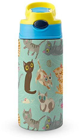Vaso De Pajita De Acero Inoxidable Gatos Botella Termica 500Ml Para Escuela Oficina Viaje Deporte