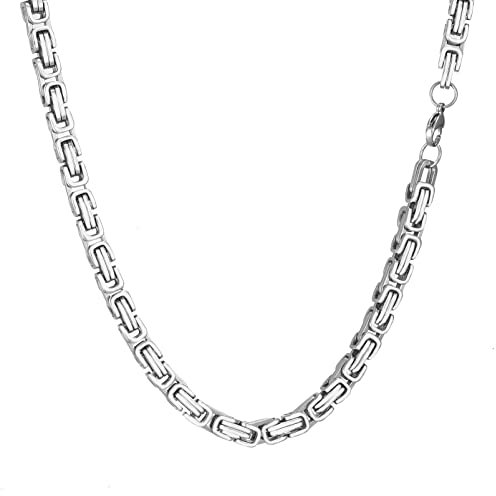 AFSTALR Herren Königskette Silber Schmuck für Herren ，Edelstahl Breit Herrenkette Männer 8mm Byzantinische Kette Halskette für Herren Länge 65cm