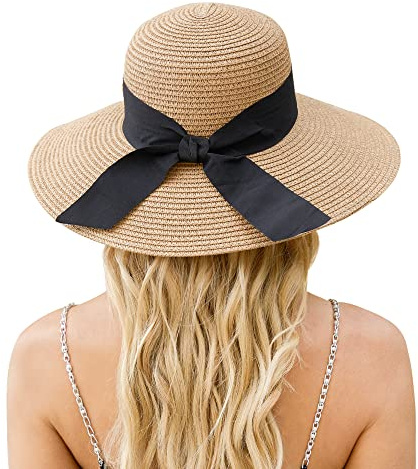 Beach Hats for Women, Wide Brim Sun Hat for Women, UPF 50+ UV Sun Protection Sun Hat Womens, Floppy Sun Hat Foldable Roll up Cap A-Khaki