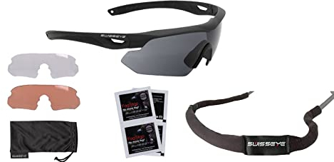 blntackle76 Set Swiss Eye® Tactical Brille balistiche Schutzbrille, Schießbrille, Sportbrille Wechselgläser, Etui, Brillenband Farbewahl (schwarz)