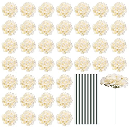 sourcing map Silk Artificial Hydrangea Flowers, Beige Artificial Flowers Heads with Stems, Full Hydrangea Flowers for Wedding Centerpieces, Party Decoration 30 Set