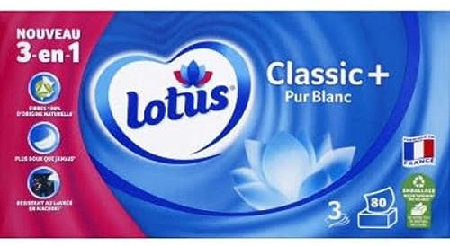 Lotus Lotus classic+ 80 mouchoirs boite pur blanc - La boîte de 80 mouchoirs
