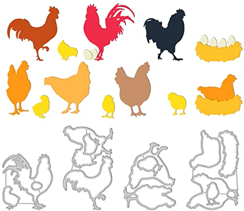GLOBLELAND Bauernhof Huhn Metall Stanzschablone Realistische Tiere Papierpräge Stanzschablonen Set Stanzformen für Kartenherstellung DIY Papier Scrapbooking Handgefertigtes Fotoalbum