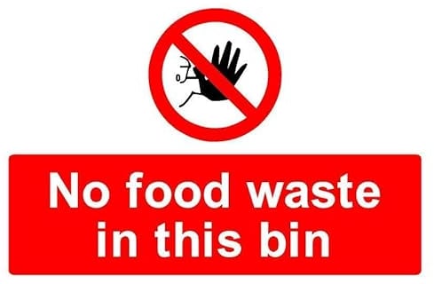 No food waste in this bin prohibition sign - 1mm flexible Plastic sign (200mm x 150mm)