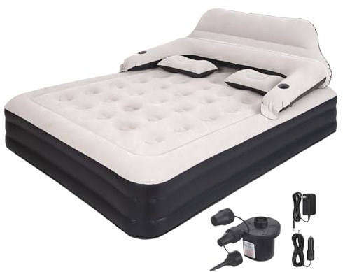 Outraveler Queen-Size-Luftmatratze mit Kopfteil und Pumpe, aufblasbare Bettmatratze