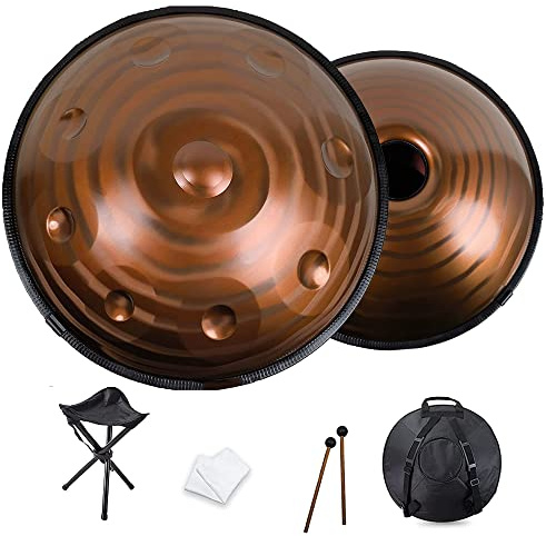 440 Hz Handpan Steel Drums, 9 Noten 22 Zoll Steel Hand Drum, Handpan Drum Instrument in D-Moll mit Hand Pan Bag, Mallet, Handpan Stand, C