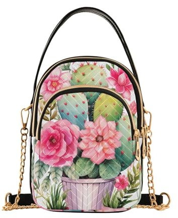 Nette nautische Streifen Kreuz Körper Taschen Frauen Kette Taschen mit Leder Griff, Kaktus-Pflanze