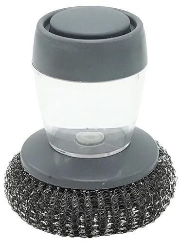 MY HOMIE Stainless Steel Cleaner Kitchen Wire Brushes, Scrubbing Brush with Soap Dispenser Palm Scouring Pads Scrubber, Pan Sponge Metal Wool, Dichromatic Pot Washing up Sink Scourers, Dish Stick Wand
