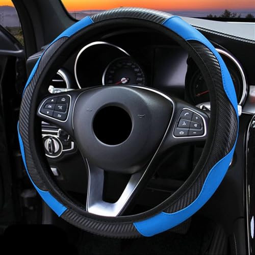 Lenkrad Abdeckung Carbon Faser Auto Lenkrad Abdeckung Für Peugeot 208 207 308 Für RCZ 408 407 307 206 Lenkrad Naben Lenkradbezüge (Farbe : Blau)
