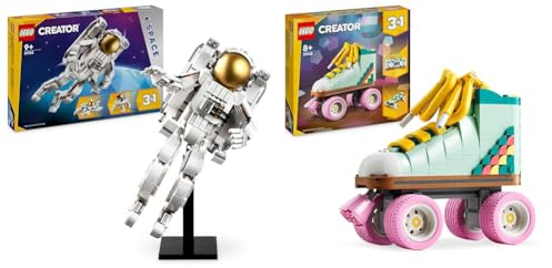 LEGO Creator 3 in 1 Astronauta Spaziale Trasformabile in Cane Giocattolo o in Modellino & Creator 3 in 1 Pattino a Rotelle Retrò Trasformabile in Mini Skateboard o Radio