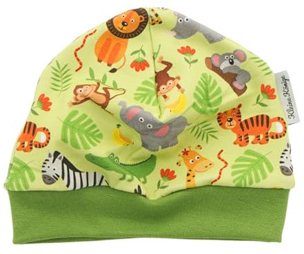 Kleine Könige Mütze Baby Jungen Beanie · Modell Tiger Löwe Zebra Dschungeltiere Lemon, grün · Ökotex 100 Zertifiziert · Größe 50/56