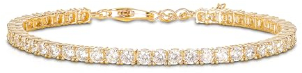 Diamond Treats 925 Sterling Silber Tennis Armbänder für Damen mit weißen Zirkonia Steinen, kurzes Tennis Armband aus Gold für Frauen und Mädchen, Sterling Silber Schmuck Geschenke für Frauen