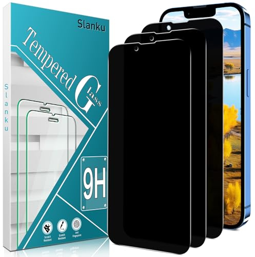 Slanku 3 Pack Privacy Screen Protector For iPhone 13, 13 Pro, 14 Tempered Glass, Anti-Spy, 9H Hardness, Case Friendly, Bubble Free, Anti Scratch