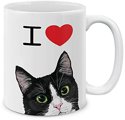 Large Mug I Love Black Tuxedo Cat Ceramic Cup Cute Cup Printed Anniversary Mug 330Ml for Office, Boy, Girl