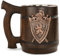 TESLYAR 0.6 L Handcrafted Beer Mug - Wooden Tankard | Authentic Medieval Thor Mug - Beer Gifts for Men or Xmas Gifts for Men | Stainless Steel Viking Gifts | Knight Metal Shield