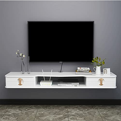CuNtoHHH Schwebendes TV-Ständer-Komponentenregal, an der Wand montierter Schlafzimmerschrank, 110/130 cm weiße Lack-TV-Schrankkonsole, in Sich geschlossen (Farbe: B, Größe: 110 cm)