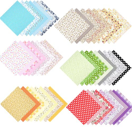 50 Stück Stoffe zum Nähen, 20 x 20 cm Patchwork Fabric, Baumwolle Stoffreste, Bedruckter Stoffpakete, Bunt Muster Baumwollstoff, kinderstoffe zum nähen für Basteln Kleidung DIY