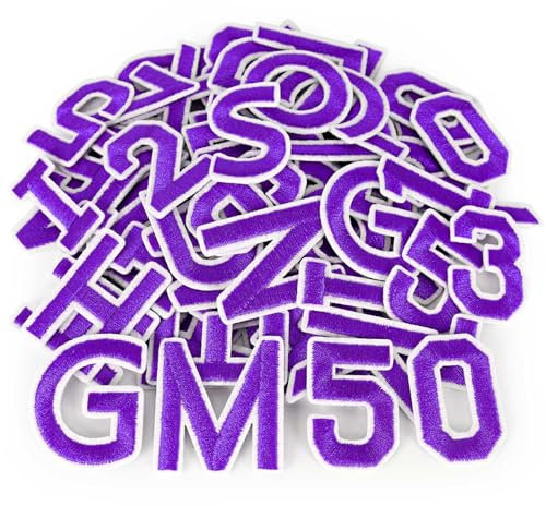 72 Pcs Iron On Letters and Numbers Patches for Clothes, 2 Sets Yellow Alphabet Embroidered Patch A-Z & Numbers 0-9 Applique for Clothing Purple Fabric Jeans Hats Jersey Dress Shoes Bags
