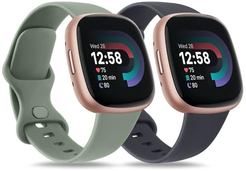 AK 2 Pack Bracelet pour Fitbit Versa 4/Sense 2/Fitibit Versa 3/Sense pour Femmes Hommes,Bracelet de Remplacement Réglable pour Fitbit Versa 4/Sense 2/Versa 3/Sense (Bleu Nuit/Cactus, Small)