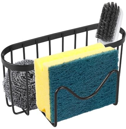 Porte-éponge 2 en 1 pour évier de Cuisine, Organiseur d'évier en Acier Inoxydable, Support de Rangement Creux Cuisine, avec Autocollants et Ventouses, Panier pour le Rangement de l'évier de Cuisine