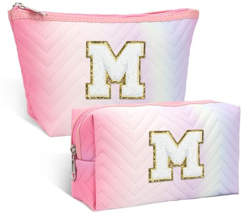 2-teiliges Set Personalisierte Kosmetiktaschen mit Initialen, Reisekosmetiktasche, Geburtstagsgeschenke für Frauen Mädchen (M)