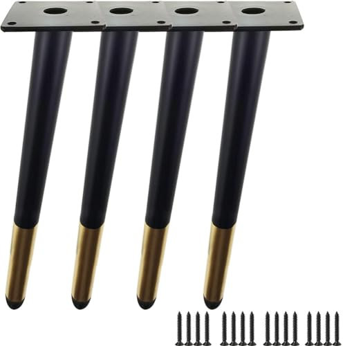 TempFoo Metal furniture Legs 10 Inch Oblique Conical Metal Legs Matte Black Gold Mid-Century Style Furniture Feet for Sofa Cabinet Table Chair Cupboard Couch Home DIY Projects（ 4 PC ）