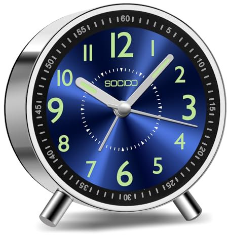 Analoger Wecker, Mit Silent Non Ticking, Nachtlicht, Batteriebetrieb, Modischer Runder ABS Schale, ideal für Büro, Schlafzimmer, als Geschenk für Ältere, Einschulung Kinder (Blaue Leuchtnummer)
