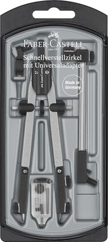 Faber-Castell 174045 - Compás de Ajuste Rápido con Adaptador Aniversal + Alargadera y Accesorios