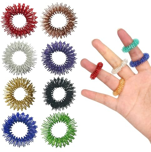 8-Stück Akupunktur Ring,Akkupressurringe,Akupressur Ring,Akupressurring,Massageringe für Finger,Fingermassagering,Arthrose Ringe,Akupressur Stressringe,Antistress Ring,Erwachsene Akkupressurringe