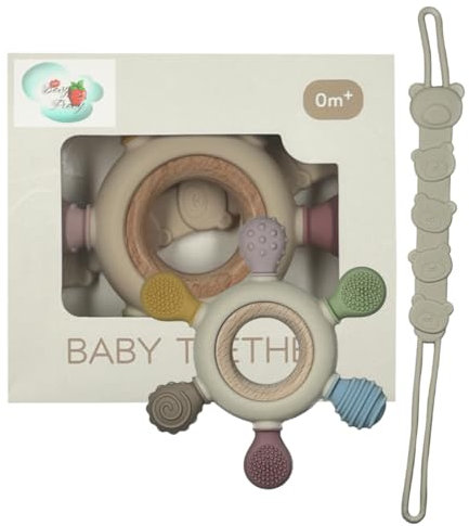 Mordedor Bebé Refrigerante - Silicona Alimentaria & Madera Natural - Alivio Rápido Encías - Dentición Segura - Diseño Ergonómico Circular 0-18M - Sin BPA - Fácil Agarre & Limpieza - Besy Fresy