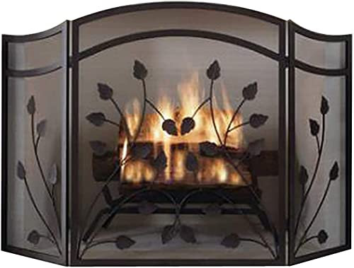 HCZKIUJY Fireplace Screen, 3-Panel Indoor Partition Leaf Design, 31.5Inch Foldable Large Wrought Iron Ty Gate