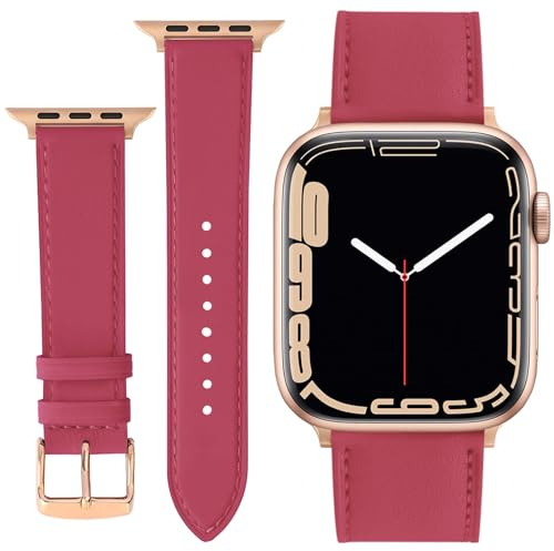 ONET8O Leather Strap Compatible with Apple Watch 42mm 44mm 45mm 49mm Replacement Genuine Leather Bands for iWatch Series Women and Men Watch Wristband (42mm 44mm 45mm 49mm) Pink