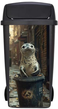 Targawerelax Wheelie Bin Stickers, Waterproof Wheelie Bins Covers Vinyl Self Adhesive Dustbin Stickers Trash Can Decorative Fridge Wrap Sticker Wall Home Decor, Cute Animal Seal