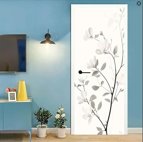 Stickers Porte Noir Sticker Porte Trompe l'oeil Feuilles Papier Peint Auto Adhésif, PVC Imperméable Poster Autocollants pour Salon Cuisine Chambre Salle de Bain 77 x 200 cm G968