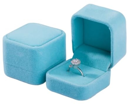WEOKDFHA Ringbox Beflockung Schmuck Box Ring Stud Abzeichen Lagerung Organizer(Lake Blue)