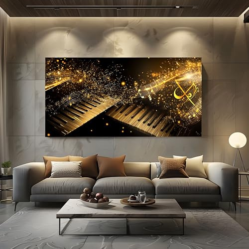 ZORYAN Bild auf Leinwand Musik Klavier Groß, XXL Wandbilder Wohnzimmer | Musik Thema Instrument Moderner Kunstdruck für Schlafzimmer Luxuriöse Notenschlüssel 60x120cm Bilder für die Wand, Wanddeko